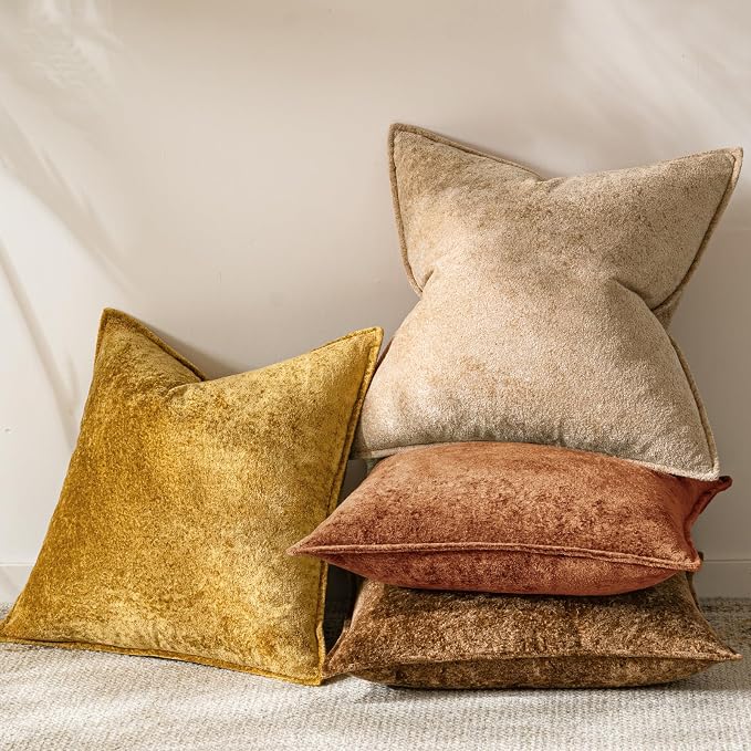 a moment Throw Pillow Covers 22X22 Inch 4 Packs,Soft Velvet Decorative Pillow Cases with 3D Ice Flower,Texture Modern Accent Cushion Covers for Sofa Couch Home Decor Maple Dusk