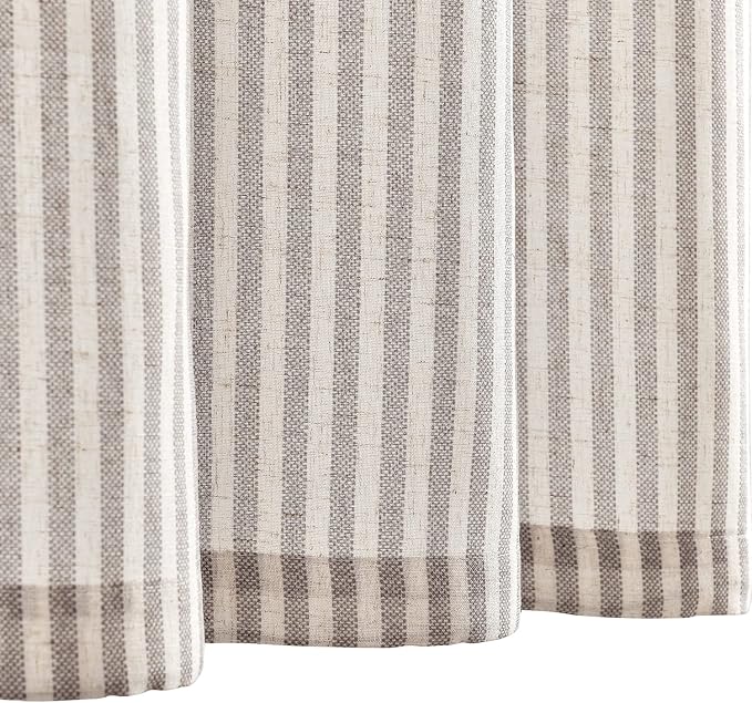 Vangao Taupe Grey Stripe Linen Tiers Curtains 24 Inch Farmhouse 2 Panels | Light Filtering, Semi Sheer, for Kitchen, Living room, Tickingstripe Drapes, Pinstripe, Window Treatments