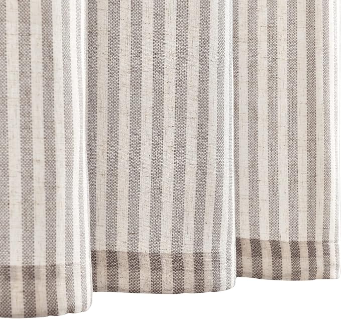 Vangao Taupe Grey Stripe Linen Tiers Curtains 36 Inch Farmhouse 2 Panels | Light Filtering, Semi Sheer, for Kitchen, Living room, Tickingstripe Drapes, Pinstripe, Window Treatments