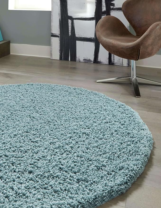 Unique Loom Solid Shag Collection Area Rug (4' 1" Round, Light Slate Blue)
