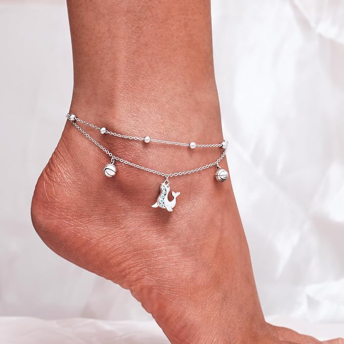 CHIC & ARTSY 925 Sterling Silver Ankle Bracelets for Women, Adjustable Layered Foot Chains with Nature & Symbol Charms, Lightweight Comfort Fit Boho Beach Everyday Jewelry