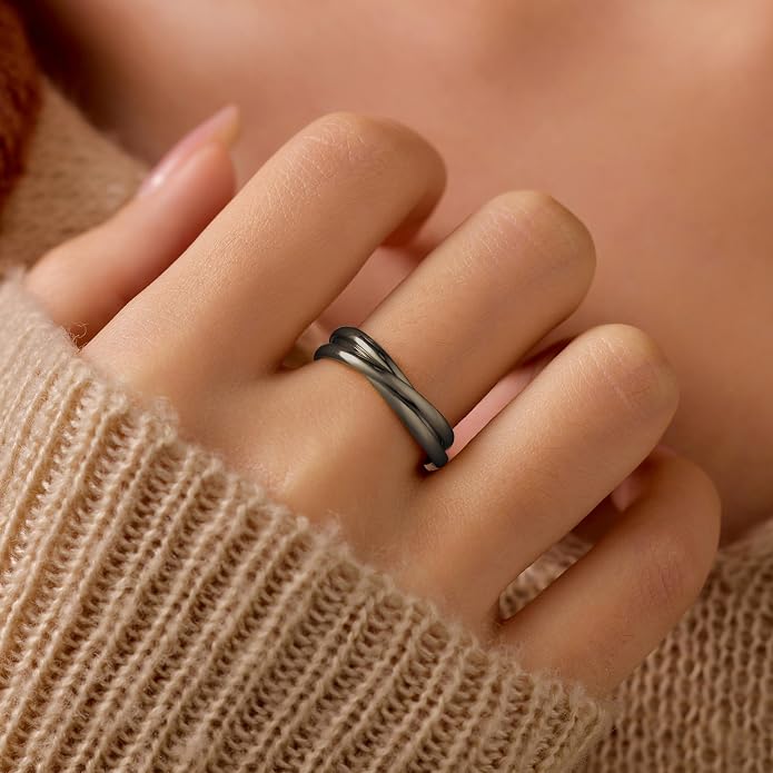 14K Gold Plated Interlocking Fidget Anxiety Ring 925 Sterling Silver Stackble Rings for Women Men Rolling Triple Spinner Ring Minimalist Trendy Knuckle Rings Jewelry Birthday Graduation Gifts