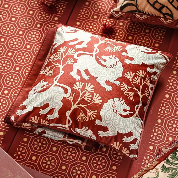 patdrea Designer French Velvet Throw Pillow Cover,Set of 4,-Clarence | Elegant Vintage Lumbar Pillow Case with Zipper,Red Floral Pattern,Decor Cushion Coverfor Couch Living Room Bedroom Sofa