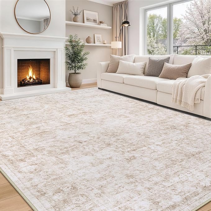 8x10 Area Rugs for Living Room Rug Washable: Modern Large Rug for Dining Room Bedroom Carpet Non Slip 8 by 10 Indoor Abstract Nursery Home Office Beige White