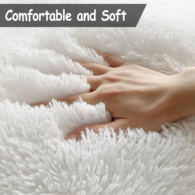 Soft Fluffy White Rug for Bedroom Living Room, 4x6 Furry Cream Area Rug Soft Fuzzy Shag Carpet for Boys Girls Room Dorm Dresser Bedside, Plush Thick Throw Kids Shaggy Rug Non-Slip for Nursery