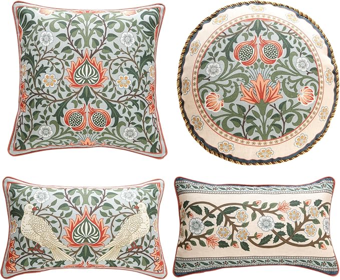 ISAENNE Designer Elegant Linen Throw Pillow Cover,Set of 4-Naples Set | French Cottage Pillow Cover,Concealed Zipper,Floral Pattern,Sofas,Bedroom,Living Room,Lounge Chairs,All Season Home Decor