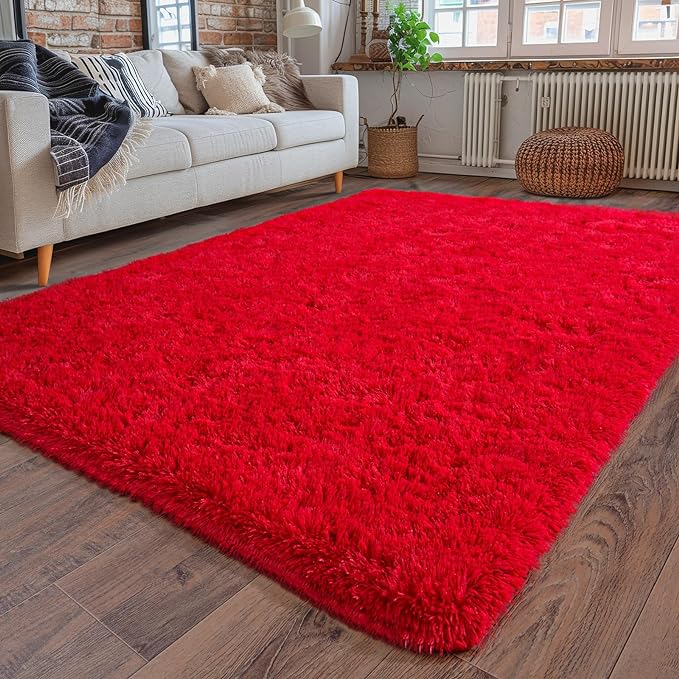 Dssimo Red Rug for Bedroom 4x6 Area Rugs for Living Room Shaggy | Soft Fluffy Bedside Indoor Floor Carpet for Kids,Girls Boys and Teens Deco Christmas Aesthetic for Dorm Nursery Classroom