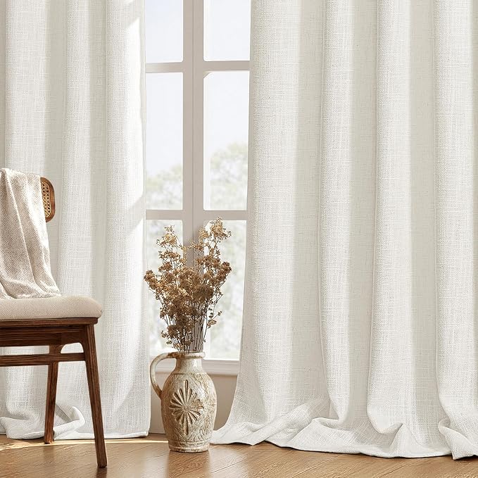 MIULEE Thick Linen Curtains, 42Wx84L, Neutral Ivory Semi Sheer | Light Filtering Window Privacy Drapes with Rod Pocket for Farmhouse/Living Room/Bedroom, Set of 2