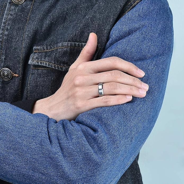King Will Tungsten Men's Wedding Ring - Available in 6mm to 10mm, Black/Silver, Matte Finish, Beveled Polished Edge, Comfort Fit