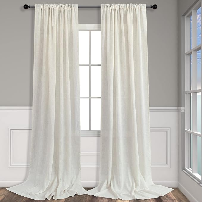 Pitalk Cream Linen Curtains for Bedroom 98 Inch Length 2 Panels Back Tab Pocket Pleated Neutral Farmhouse Modern Living Room Curtains and Drapes Semi Sheer Lightweight Window Treatments 52x98 in Long