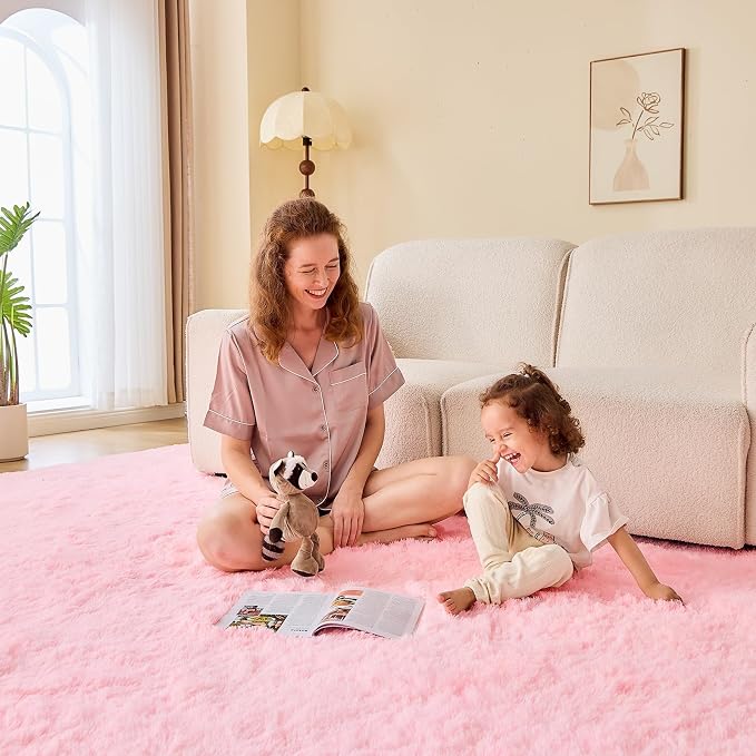 OPPODREAM 3ft Pink Circle Rug for Bedroom, Ultra-Soft Round Rugs 3-ft for Living Room, Fluffy Carpet for Nursery, Kids, Girl, Boy, Baby, Plush, Fuzzy, Shag, Shaggy, Cute Home Decor