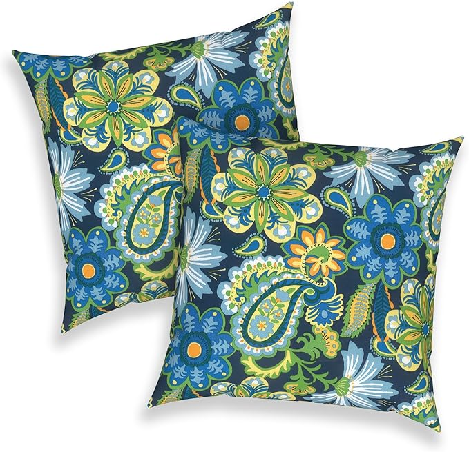 Outdoor Throw Pillows 16x16 Inch, Water Repellent Patio Pillows with Inners Set of 2 for Patio Furniture Home Graden, Wonder Garden