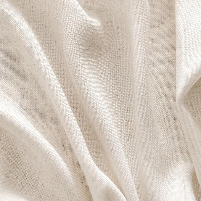MIULEE Non-See-Through Privacy Linen Curtains 52W x 63L Inch Cream | 2 Panels, Light Filtering, Semi Sheer Window Curtains, Farmhouse Textured, Back Tab Drapes for Bedroom Living Room