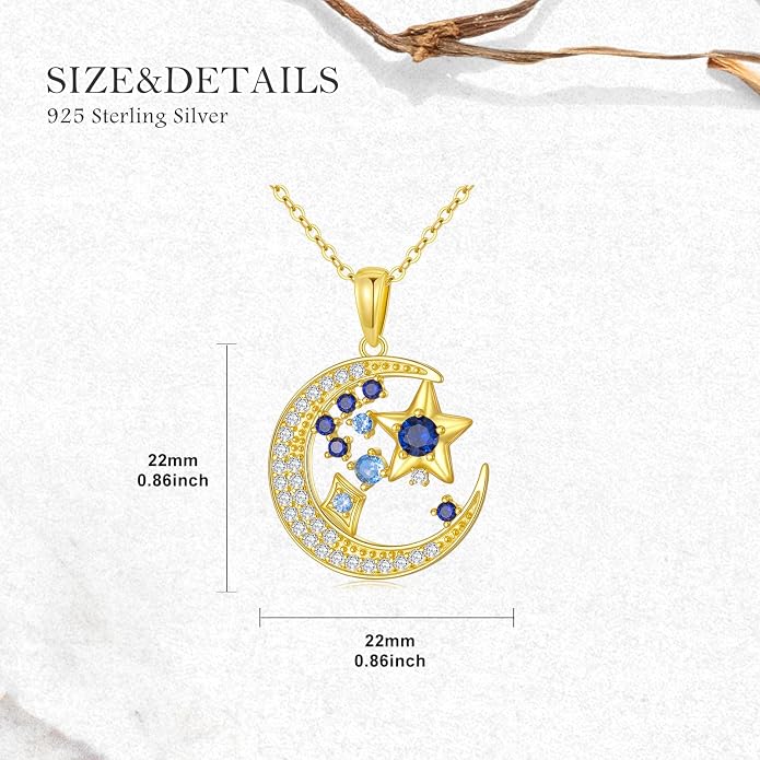 925 Sterling Silver Butterfly/Crescent/Witches Knot/Fleur-De-Lis/Thorny Crown Pendant Necklace Gold Plated Gemstone Birthday Gift for Wife Girlfriend Mom Daughter