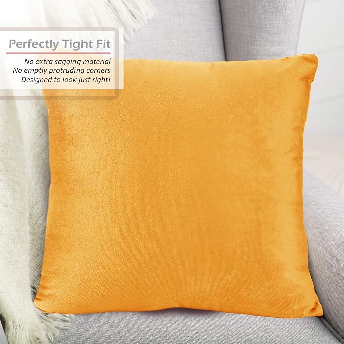 Nestl Throw Euro Pillow Covers, Cozy Velvet Decorative Pillow Covers 26x26 Inches, Soft Solid Couch Pillow Case for Sofa, Bed and Car, Set of 4 - Orange