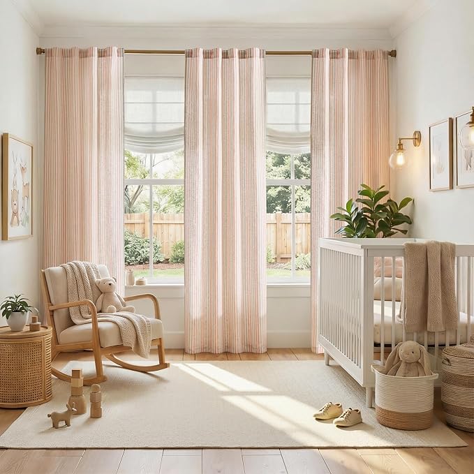 jinchan Linen Curtains 84 inch Candy Stripe for Kids Room Back Tab 2 Panels | Kids Curtains for Living Room Baby Girls Room,Ticking Stripe,Nursery Drapes, Window Treatments,Cottagecore,Light Filtering