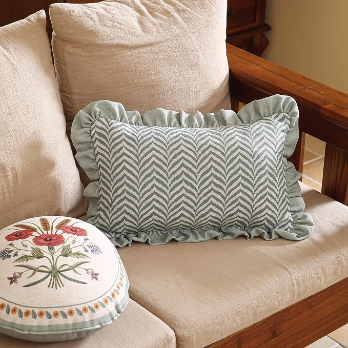 ISAENNE Vintage Elegant Linen Throw Pillow Cover,20"x12"-Serenity E | Designer French Rectangle Pillow Cover,Concealed Zipper Design,Floral Pattern,Sofa,Bedroom,Living Room,Lounge Chairs