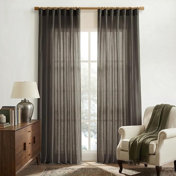 XTMYI Brown Linen Curtains Drapes for Living Room Bedroom 108 Inch Curtains Long 2 Panels Semi Sheer Window Treatments for Dining Room