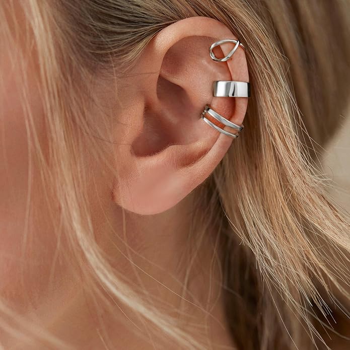 CHIC & ARTSY 925 Sterling Silver Ear Cuffs for Women, Non Piercing Clip On Cartilage Cuffs, Adjustable Fake Conch & Helix Earrings, Gold Plated & Oxidized Various Styles