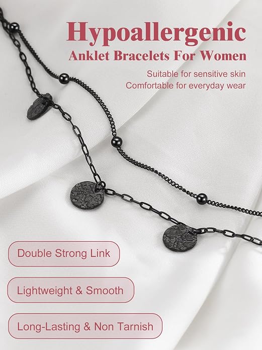 FOCALOOK 14K Gold Plated Anklets for Women Waterproof Plus Size Ankle Bracelet 8.5-10.5 Inch Adjustable Mariner/Figaro/Flat Snake/Cuban Link Chain Anklet Jewelry for Summer Beach Holiday