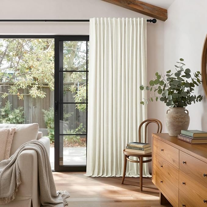 Extra Wide 100 Inch Width Linen Blackout Curtain 84 Inches Long 1 Panel Thick Linen Textured 100% Black Out Living Room Patio Sliding Door Drape Cream Ivory W100 x L84 Length One Panel Back Tab Pocket