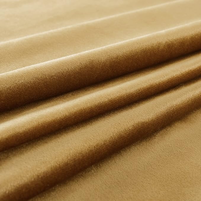 PRIMROSE Golden Velvet Curtains 102 inch Long for Living Room,Set of 2 Panels Blackout Rod Pocket Back Tab Window Treatment Room Darkening Heavy Decorative Curtains Drapes for Bedroom