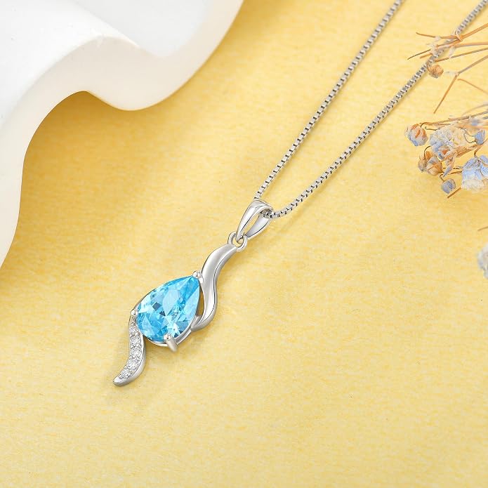 JO WISDOM Birthstone Necklace for Women Teardrop Cubic Zirconia Necklace 925 Sterling Silver Fine Jewelry Birthday Gifts for Women