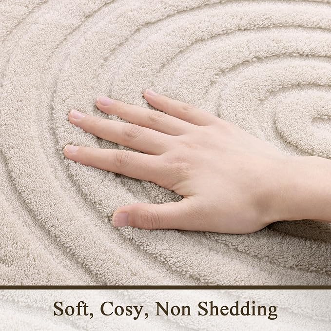 SHACOS Soft Cozy Fluffy Arch High Low Pile Round Rug 4ft Non Slip Washable Scandi Minimalist Circle Area Rug Modern Geometric Carpet for Living Room Bedroom Bathroom Kitchen, Beige