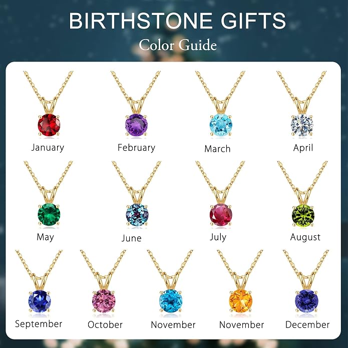 SMILEST Birthstone Necklaces for Women Mom Wife, 1ct Sparkle Round Cut Birthstone Pendant 925 Sterling Silver Necklace Anniversary Birthday Gifts for Women Mom Wife Friend