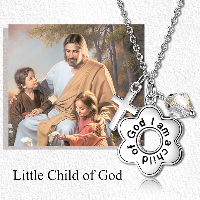AOBOCO 925 Sterling Silver I Am a Child of God Daisy Necklace Jewelry Birthday Birthday Baptism Communion Gifts for Girls