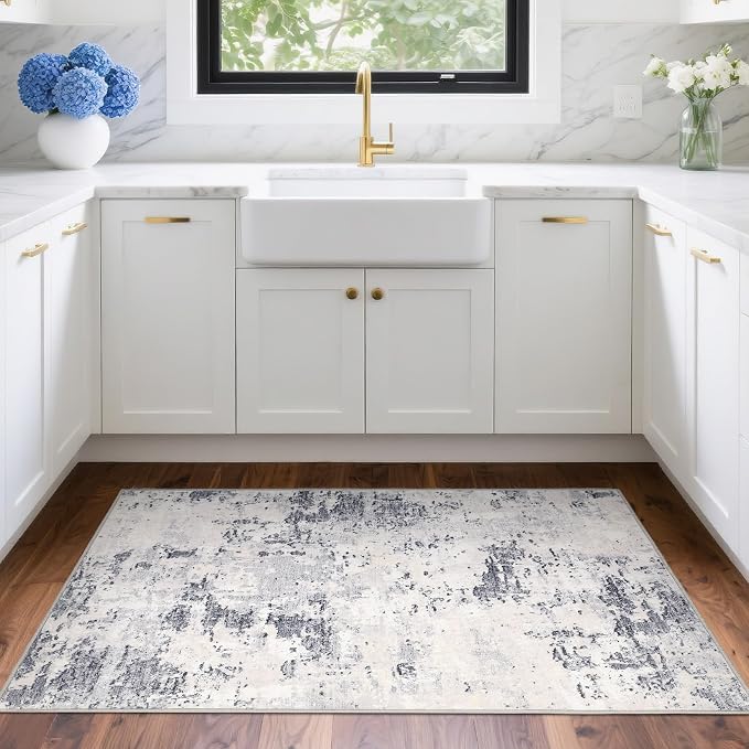 ROYHOME Modern Abstract 2x3 Area Rug Non Slip Non Shedding Low Pile Stain Resistant Rug for Entryway Kitchen Bedroom,Grey Taupe