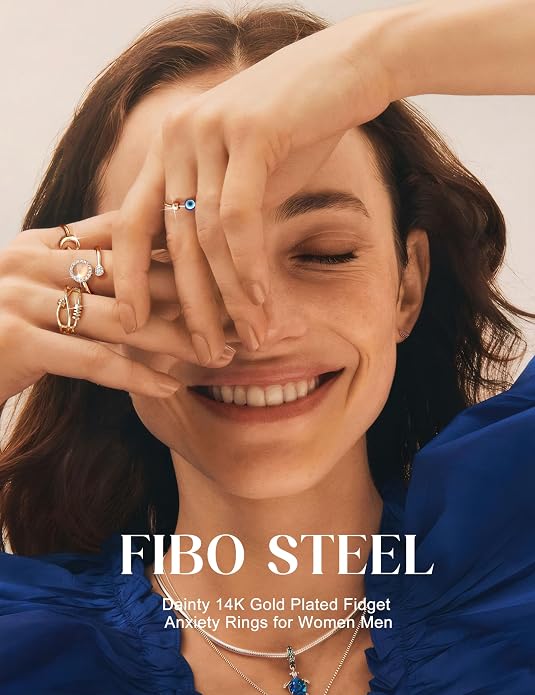 FIBO STEEL 9 Pcs Fidget Anxiety Rings for Women Men Spinner Rings for Anxiety Relieving Stress Open CZ Flower Moon Star Anti Rotatable Rings Adjustable
