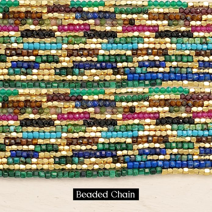 MYEARS Women Beaded Choker Necklace Gemstone 14K Gold Plated Simple Dainty Handmade Chain Everyday Trendy Jewelry