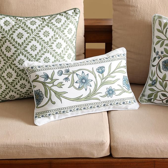 ISAENNE Designer Vintage Linen Throw Pillow Cover,18"x18"-Mosella D | French Elegant Square Decor Pillow Cover,Concealed Zipper Design,Floral Pattern,Sofa,Bedroom,Living Room,Lounge Chairs