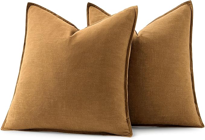 MIULEE Decorative Linen Euro Sham Pillow Covers 24x24 Hazel | Boho Farmhouse Neutral Couch Throw Pillows for Bed, Pack of 2 Accent Modern Pillowcases, Sofa Livingroom Home Decor