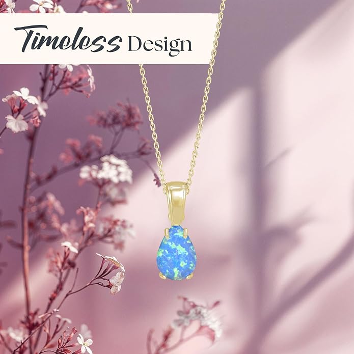 14K Gold Plated Gemstone Teardrop Necklace for Women – Dainty Birthstone Jewelry – Elegant Everyday Gold Necklace – Gift for Her