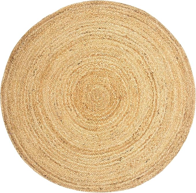 Jute Braided Area Rug, 6 feet Round, Stain Resistance Artisan-Crafted Natural Boho Area Rug,Tailored for Entryways, Living Room, Bedroom, Farmhouse Vintage Interiors, Reversible Design