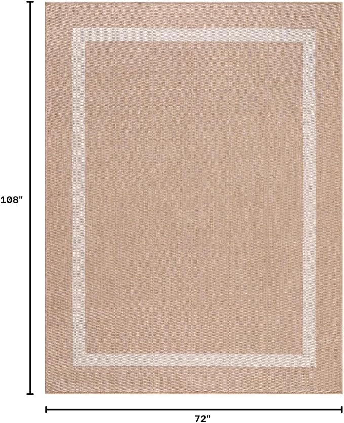 Luul Home Bordered Outdoor Rug 6x9 Washable Outside Carpet for Indoor Patio Porch Waterproof Easy Cleaning Non Shedding Area Rugs Beige 6 x 9