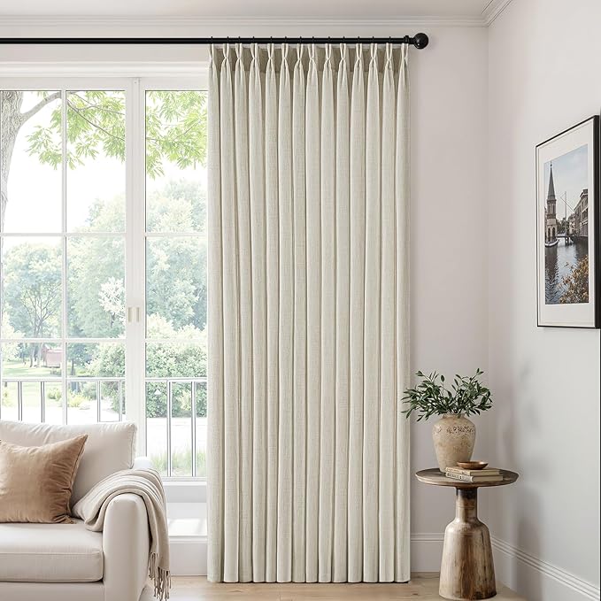 MIULEE Pinch Pleated Thick Linen Curtains 90 Inch 4 Panels Set Back Tab Memory Trained Pinch Pleat Semi Sheer Light Filtering Privacy Curtain Let Light in Window Drapes for Living Room Bedroom Cream