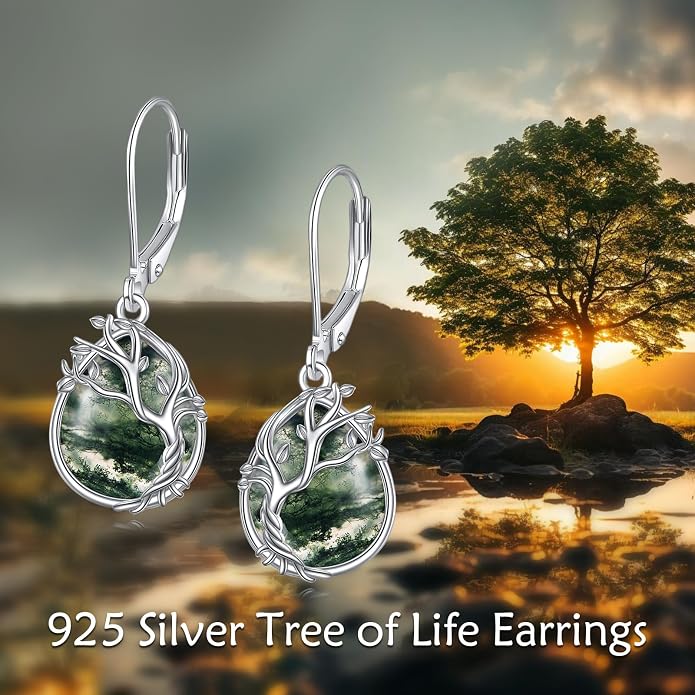 POPLYKE Tree of Life Teardrop Drop Dangle Earrings Sterling Silver Leverback Earrings Jewelry