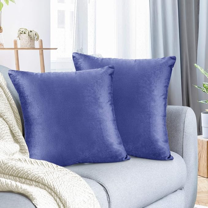 Nestl Throw Pillow Covers, Cozy Velvet Decorative Pillow Cases 24 x 24 Inches, Soft Solid Couch Pillow Covers for Sofa, Bed and Car, Set of 2 - Calm Blue