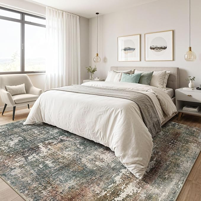 6x9 Area Rug Washable Rugs: Living Room Large Abstract Modern Soft Stain Resistant Indoor Floor Non-Slip Accent Carpet for Bedroom Nursery Playroom Office Dining Room Dorm Home House- Green Red