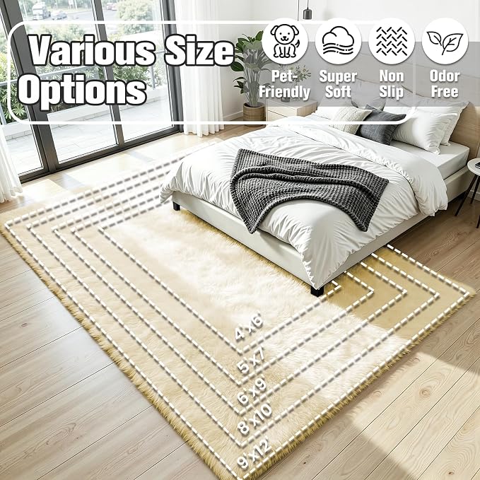 5x8 Area Rug for Living Room, Ultra Soft Fluffy Cream White Rugs for Bedroom, Non Slip Large Shag Carpet, Fuzzy Plush Nursery Rug, Thick Washable Indoor Floor Carpets for Kids Office Dorm Home Decor