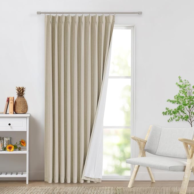 WEST LAKE Pinch Pleated Blackout Curtain Panels for Bedroom Living Room | Sand Linen Blended Room Darkening Drapes 63 Inches Length,French Pleat Window Treatment,60"Wx63"L(Pack of 1)