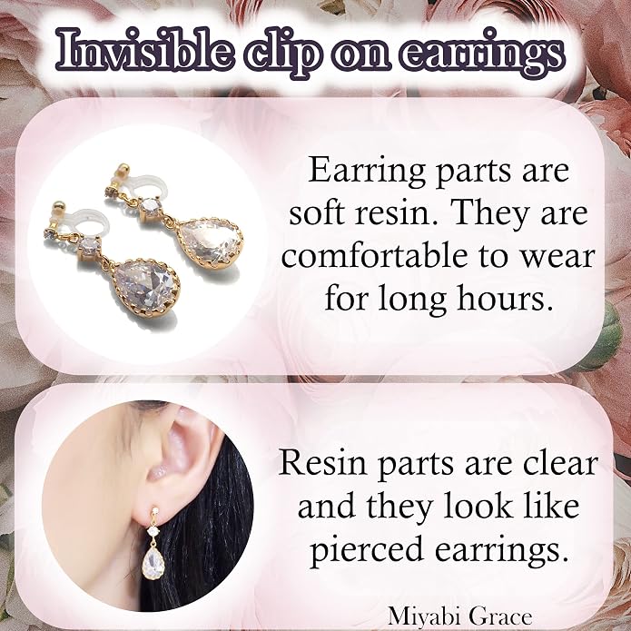 Dangle Silver Invisible Clip On Earrings for Women Not Pierced Gold Crystal Rhinestone Comfortable Hoop Fringe Long Chain Clip On Earrings