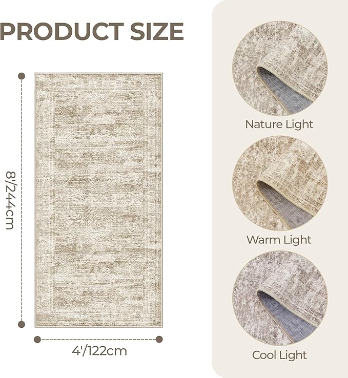 4x8 Rug Non Slip,Washable Hallway Runner Rug,Brown | Area Rugs for Kitchen,Entryway,Bedroom,Bathroom,Nursery Room,Thin,Soft Runner Rug,Stain Resistant Indoor Carpet