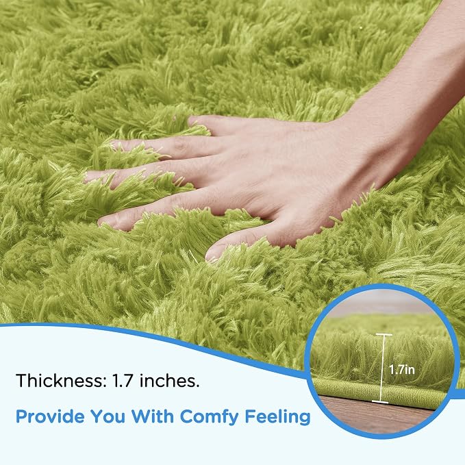 Grass Green Fluffy Shag Area Rug for Bedroom Living Room, 4x6 | Ultra Soft Comfy, Fuzzy Shaggy Plush Carpet for Nursery Boys Kids Girls Dorm, Modern Indoor Home Decor, Upgrade Non-Slip