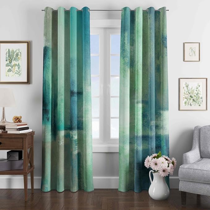Asuexpect Teal Curtains 2 Panels Abstract Rust Curtain Room Darkening Grommet Window Treatments Modern Decorative for Bedroom Living Room, 52x63 Inches, Turquoise