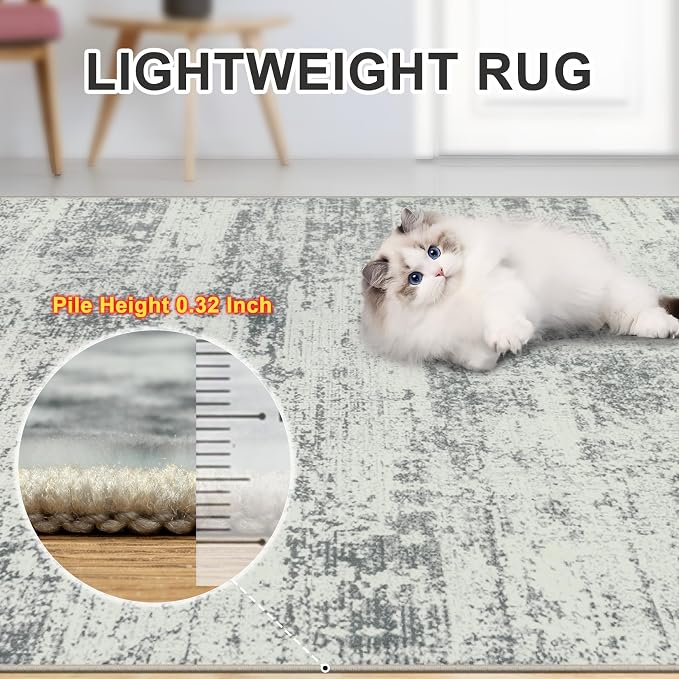 Area Rugs 9x12 Living Room - Washable Rug Modern Abstract Soft Large Neutral Non-Slip Carpet Indoor Floor Stain Resistant Thin Carpets for Bedroom Dining Room Farmhouse Nursery Home Office Grey