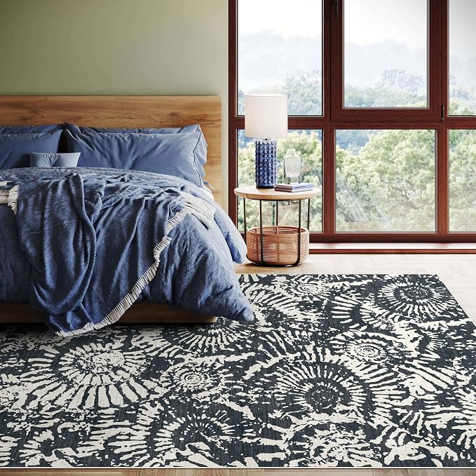 BLISSA Black White Living Room Rug - 8x10 Soft Washable Bedroom Area Rug Non-Slip Low-Pile Modern Contemporary Abstract Rugs for Living Room Bedroom Dining Room Under Table Nursery Foyer Large Carpet